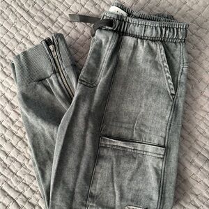 Boys Charcoal Cargo Jogger Pants with zippers and patch